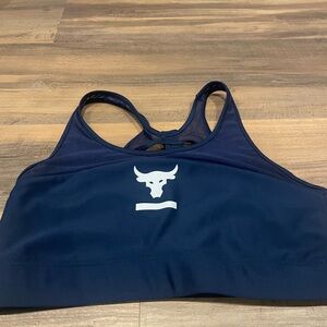 Under Armour Rock Navy Blue Sports Bra with White Bull Logo